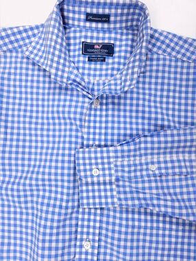 Vinyard Vines Cooper Shirt Premium 120's Button Down Blue Cotton Check M